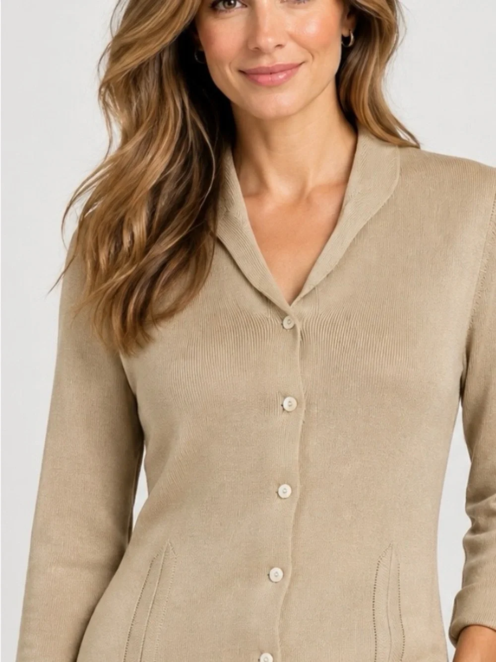 Womens Button-Front Cardigan in Taupe NWOT Small 100% Silk